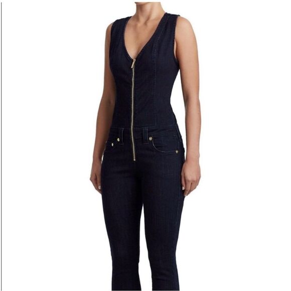 True Religion Women’s M Full Zip Jean Overalls Dark Wash Blue - Picture 1 of 16